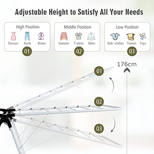 CASART Folding Drying Rack, 2-Level Clothes Airer Adjustable Winged Drying Horse with 33 Rods & 26 Clips, Indoor Outdoor Steel Portable Drying Hanger for Clothes Socks Towels Shoes Quilts - Image 2