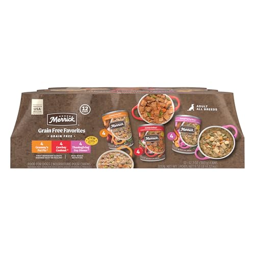 Merrick Grain Free Wet Dog Food, Premium Gluten Free Canned Variety Pack, Beef, Chicken And Turkey Recipes - (1) 12.7 oz. Cans