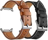 Galaxy Watch 8 Classic Band 46mm, Bands for Samsung Galaxy Watch8 40mm/44m (2025), Business Leather Wristband Replacement Strap for Men Women, Black+Brown Silver