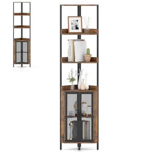 HOMASIS Scaffale ad Angolo, Mobiletto Angolare a 4 Ripiani e