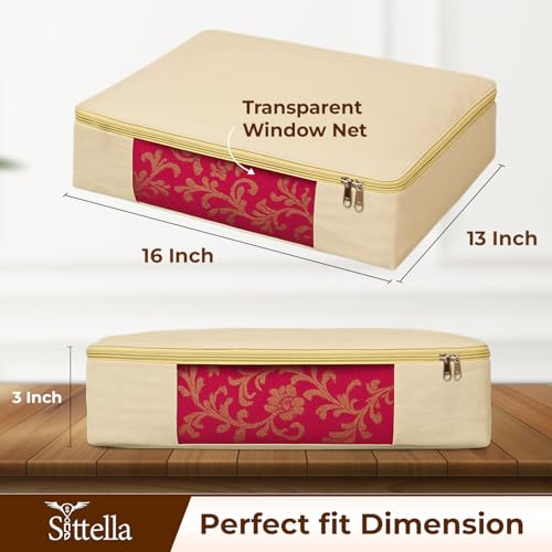 Image of SITTELLA Cotton Canvas Clothes Storage Bags /Saree Covers with Zip for Storage Specially Design for Woman Dresses, Sarees, Lehengas for Wardrobe Organizer (beige, PK 02)
