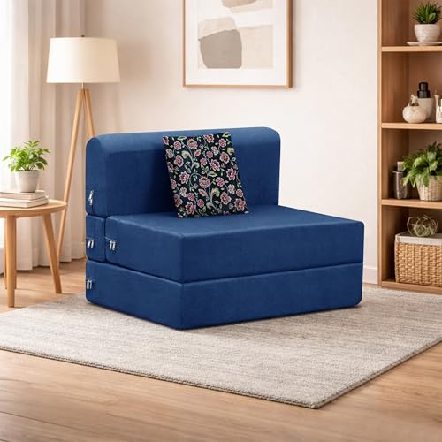 Image of Convertible 3 * 6 Single Seater Sofa Cum Bed | Foldable Sofa Bed for Apartments & Studio Rooms (Blue, URBANPRO)