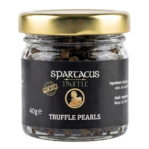 Spartacus Perlas de Trufa 40 g – Trüffel Pearls Gourmet (50% Perlas & 50% Trufa Picada) – Decoración Culinaria de Lujo para Pasta, Steak, Sushi y Platos Gourmet