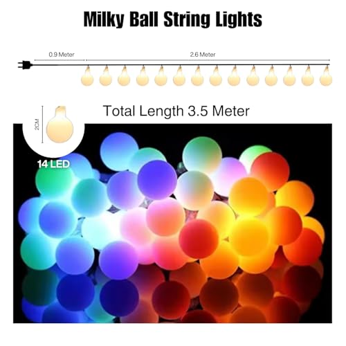 Image of MoonlitDreams 3M 14LED Milky Ball LED Curtain String Lights - Pooja Mandir Decoration Ball Fairy Lights for Window, Festival, Diwali, Christmas, Wedding, Party & Home Decoration