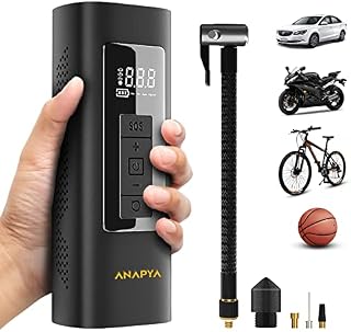Anapya Tire Inflator Portable Air Compressor， 150PSI Cordless Tire Inflator， 6000mAh Rechargeable Battery， Tire Pressure Gauge &amp; LED Emergency Lights， Auto Off Air Pump for Bicycle Motorcycle Car