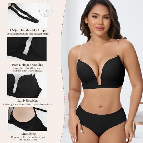 Image of JOYSHAPER Low Cut Bras for Women Backless Plunge Bra with Clear Straps