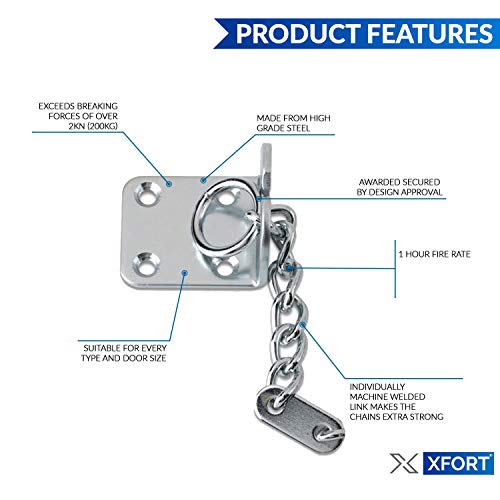XFORT® Polished Chrome Door Chain, Narrow Design Limiter, External and Internal Restrictor for Wooden and UPVC Doors, Additional Front Security for Safer Caller Identification