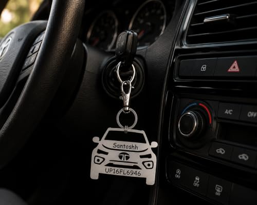 Image of Personalized Stainless Steel Key Chain /Key Ring | Durable, Compatible with All Models | Customized Car Number Plate | Ideal Gift for Him (Silver)