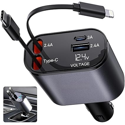 AUORITO 120W 4 in 1 Retractable Car Charger Socket New 2025,Multi USB Car Charger Type C Adapter with Dual Ports, car Mobile Charger Compatible with Android Phones & iPhone 16/15/14/13/12/11 Pro Max-image-30