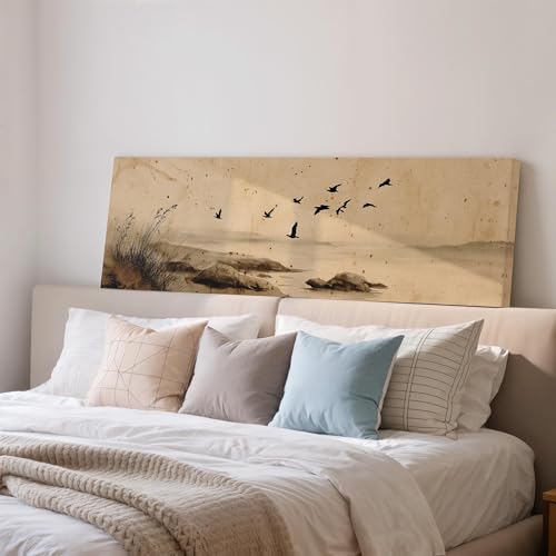 Estampe japonaise oiseau panoramique : Toile Sumi-e haut de gamme
