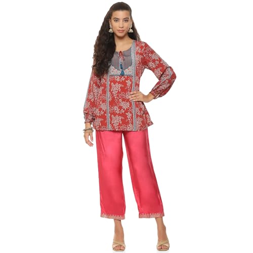 Image of Rangriti Pink Viscose Straight Palazzo for Women