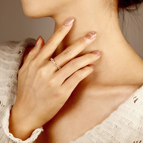SILVERNANA 0.4ct Twisted Vine Moissanite Wedding Bands for Women, Yellow Gold Plated Sterling Silver Wave Twisted Openwork Eternity Ring Size 6.5 — view 3