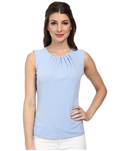 Calvin Klein Women's Pleat Neck Sleeveless Blouse Shirt, Blue, L