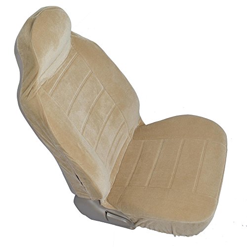 Full Bucket Fine Velvet Seat Covers - Rich Beige Velour Front Pair #TOP4