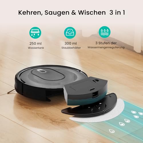 Vexilar W7 Saugroboter mit Wischfunktion, 3 in1 Wischroboter mit 4000Pa Saugkraft, Staubsauger Roboter kompatibel mit Alexa/App Steuerung, Roboterstaubsauger ideal für Tierhaare, Teppich Hartböden – Bild 3
