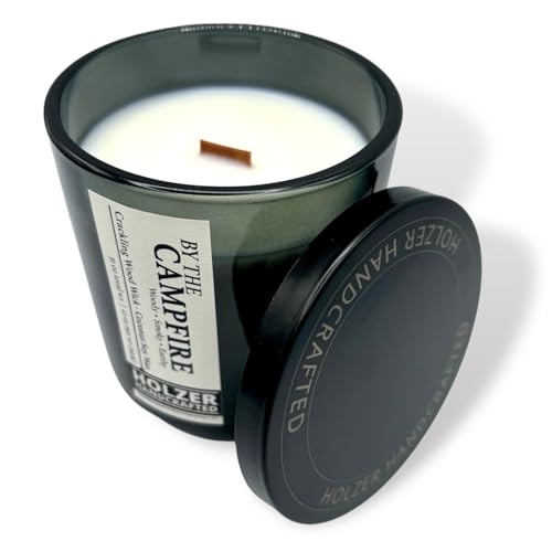 Birch + Cacoa + Vanilla Scented Wood Wick Candle | Coconut Soy Wax | Handpoured in USA by Holzer Handcrafted - By The Campfire, 1 Candle - 12oz