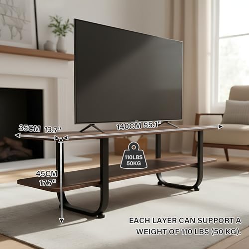 Image of Tiita Walnut Bamboo TV Stand for 65-Inch TVs, 2 Open Shelves, Media Console