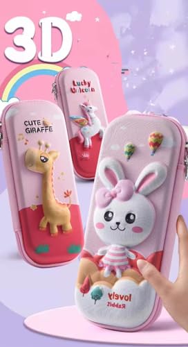 Image of Amitasha Cartoon Pen Bag, Unicorn 3D Pencil Case for Girls, Large Capacity Multi-Functional EVA Pencil Box, Stationery Case for School (Cool Unicron)