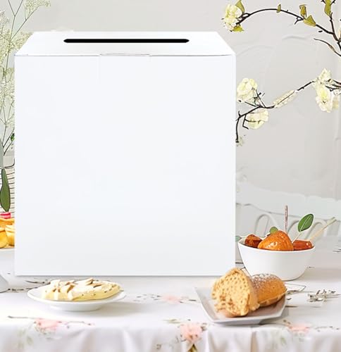 SietDESEO White Card Box for Party Large Gift Card Box Holder 9.8" x 9.8" Money Cards Box Diy Card Box for Wedding Reception Baby Shower Birthday Cards Box Holder