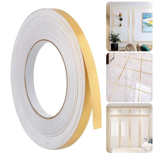Gold Tape Self-Adhesive Tile Seam Sticker,Decorative Strip Line Edge Stickers Tile Seam Sticker Self-Adhesive Waterproof Decor Tape for Wall, Cabinet, Bedroom, Kitchen(1cm*50m)