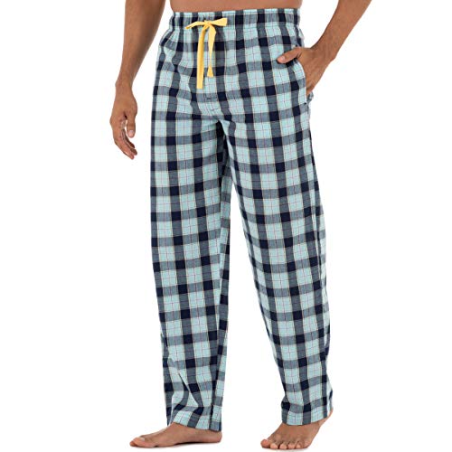 Izod Men's Plaid Print Relaxed Fit Poplin Drawstring Sleep Pant, Blue/Yellow, Medium #TOP4