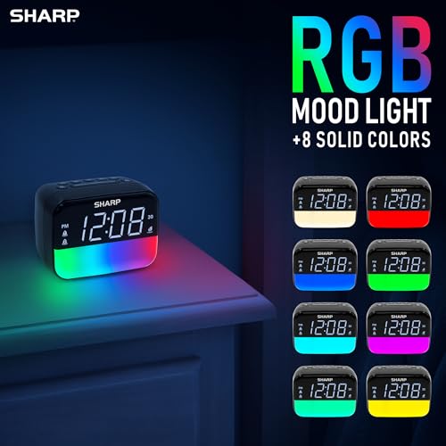 Sharp RGB Alarm Clock with Bluetooth Speaker, Sleep Sounds, Night Light - Image 5