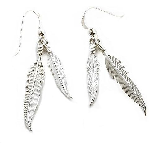 Solid Sterling Silver 2 Eagle Spirit Feather Hook Earrings [E001] Cover