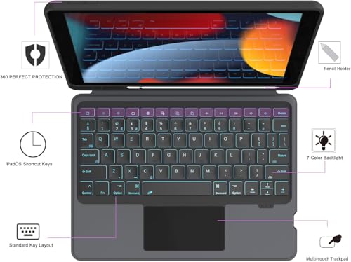 ROOFEI iPad 10.2 inch (9/8/7 Generation - 2021/2020/2019), iPad Air 3 & iPad Pro 10.5 Case with Detachable Keyboard : UK Layout Keyboard Case with Touchpad & 7 Color Backlit & Multi-Angle Kickstand - Image 2