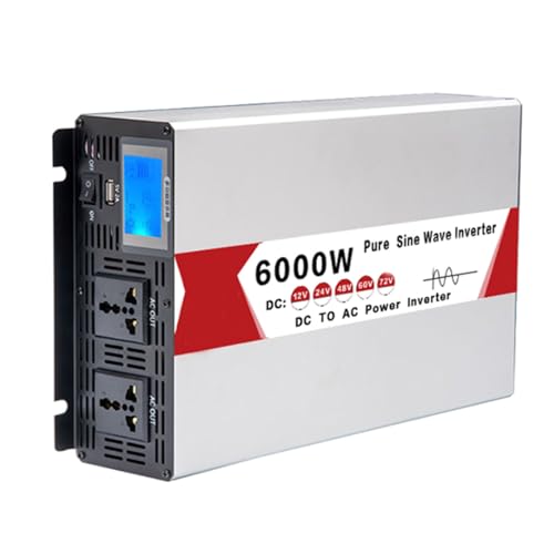 YIGECHENXIN ,60v to 220v,Inversor de Onda Senoidal Pura de 6000W, Inversor 12V24V48V60V72V DC a 110V/220V AC para Solar, RV, Camión, Exterior, Inversor de Energía con Doble Enchufe AC