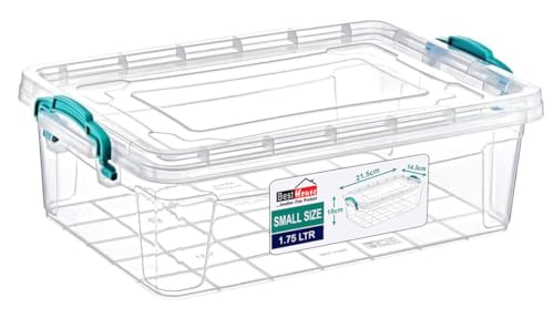 Best House | Small Plastic Storage Box | 1.75 Litres | Pack of 1 | L 21.6 x W 14.5 x H 9.5cm | Rectangle | Stackable Clear Durable Multipurpose Office Home Kitchen Tools Versatile (Very SMALL Size)