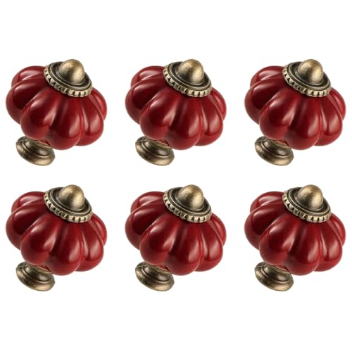DUZEPA Lot de 6 boutons de placard en céramique rouge foncé motif citrouille, style vintage, pour tiroir, commode, décoratifs, avec vis