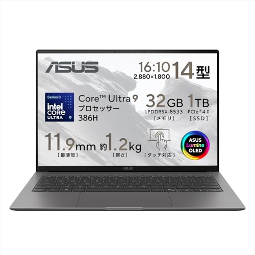 ASUS �m�[�g�p�\�R�� Zenbook S 14 UX5406SA 14�C���` �C���e�� Core Ultra 9 386H ������ 32GB SSD 1TB Microsoft 365 Personal (24������) ���� Windows 11 �d��