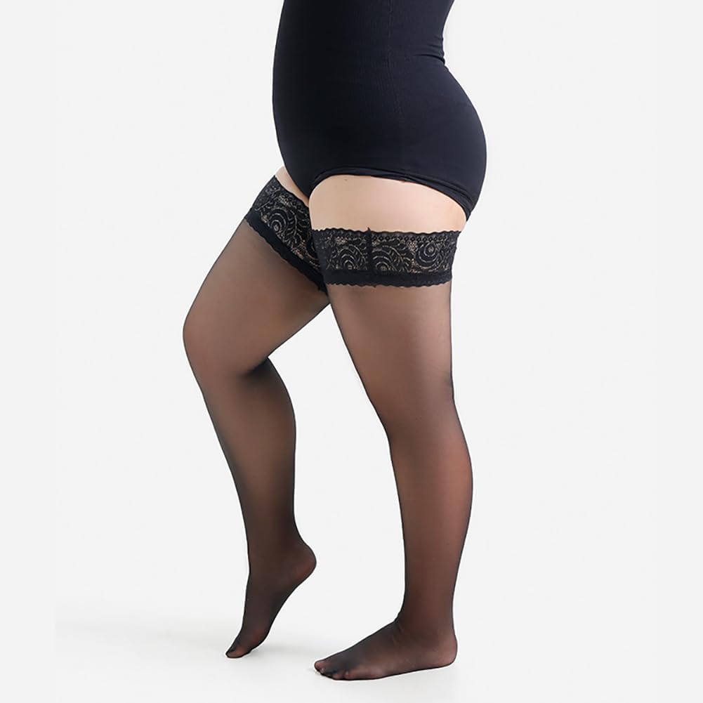 Women's Lace Top Thigh High Stocking with Stay Up Silicone… - Image 7