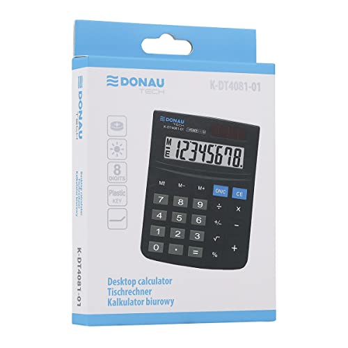 Tischrechner DONAU TECH/ K-DT4081-01 8-Stellig Wurzelfunktion/ 134x104x17mm/ Farbe: Schwarz/ Rechner mit 8-stelliger Anzeige/ Dual-Power Solar - Batteriebetrieb / Kompaktes Design