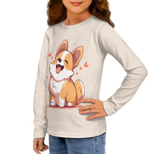 Image of Girls Long Sleeve Shirt with Cute Graphic Casual Pullover Tops 3-16Y