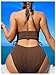 OYOANGLE Women's 2 Piece Bikini Set Halter V Neck High Waisted Swimsuit Textured Summer Beach Bathing Suits Brown Large