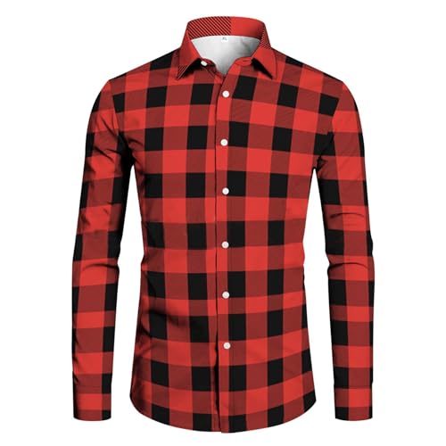 Camisas de Vestir Hombre Elegantes Manga Larga Camisas Cuadros Hombre Verano Camisa Hawaiana Hombre Manga Larga Camisas Lino Hombre Slim Fit Rojo - S