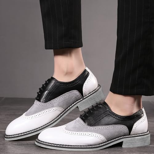 Image of Men's Leather lace-up Brogues Dress Oxford Shoes Classic Wingtip Two Tone Derby Gatsby Prom Shoes Fashion Round Toe Business Formal Leather Shoes