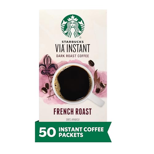 Starbucks VIA Instant Coffee, Dark Roast Coffee, French Roast, 100% Arabica, 1 box (50 packets)