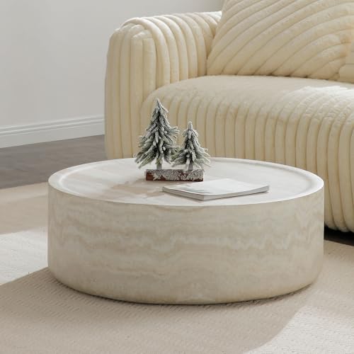 kozamas Table d'appoint en fibre de verre beige – Table basse texturée et peu encombrante pour le salon, moderne, idéale pour les petits espaces (80 x 80 x...