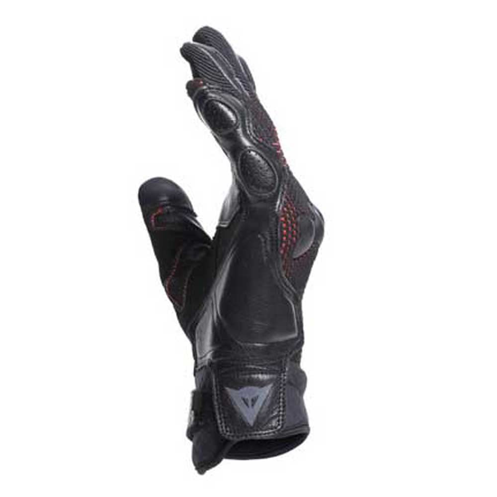 Dainese - Unruly Ergo-Tek Gloves, Guantes de Moto para Hombre, Tejido sin Costuras, Refuerzos de Cuero, Protección de Nudillos, Pantalla Táctil, Negro/Rojo Fluo, L