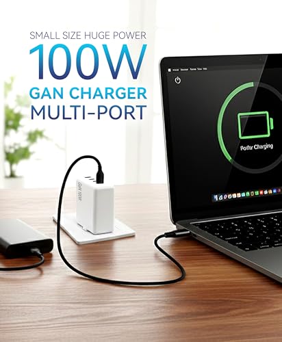 Image of BlueRigger 100W 4-Port GaN Charger PD QC3.0 QC4.0 PPS Fast Charging Compact Adapter for All MacBook Series and laptops with USB C Charging Port (White)