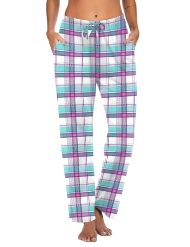 Image of Ekouaer Women Pajama Pants Comfy Pj Bottom with Pockets Stretch Plaid Sleepwear