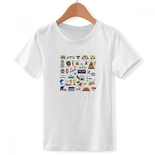 T-shirt Hong Kong blanc col rond pour garçon vêtement enfant imprimé multicolore