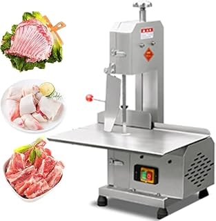 Meat Cutting Bandsaw Machine - 750W Electric Bone Saw 47 x 32.5CM Commercial Meat Cutter, 0-13CM Cutting Thickness 6 Saw Blades F rozen Meat Cutter for Ribs