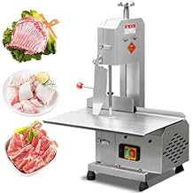 Meat Cutting Bandsaw Machine - 750W Electric Bone Saw 47 x 32.5CM Commercial Meat Cutter, 0-13CM Cutting Thickness 6 Saw Blades F Rozen Meat Cutter for Ribs