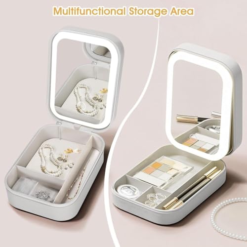 Image of LED Makeup Mirror with Storage Box | Touch Control Vanity Mirror with 3 Light Modes | Foldable Tabletop Makeup Mirror for Daily Beauty Routine