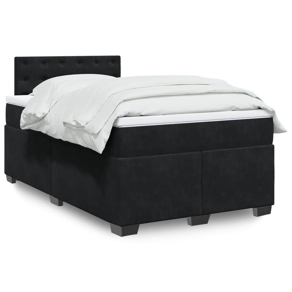 vidaXL Boxspringbett, Polsterbett Bett mit Matratze Matratzenauflage, Bettgestell mit Kopfteil Lattenrost, Doppelbett für Schlafzimmer, Schwarz 120x200cm Samt