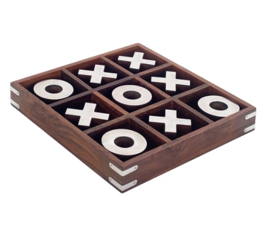 Morpionspiel aus Holz, 25 cm – Tic Tac Toe Dekorativ – Gesellschaftsspiel aus Holz mit X- und O-Münzen