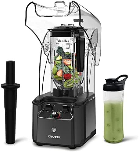 CRANDDI Quiet Commercial Blender with Soundproof Shield, 2200 Watt Professional Blenders for Kitchen with 80oz Pitcher and Self-Cleaning, High-Speed Blenders K90 Grey